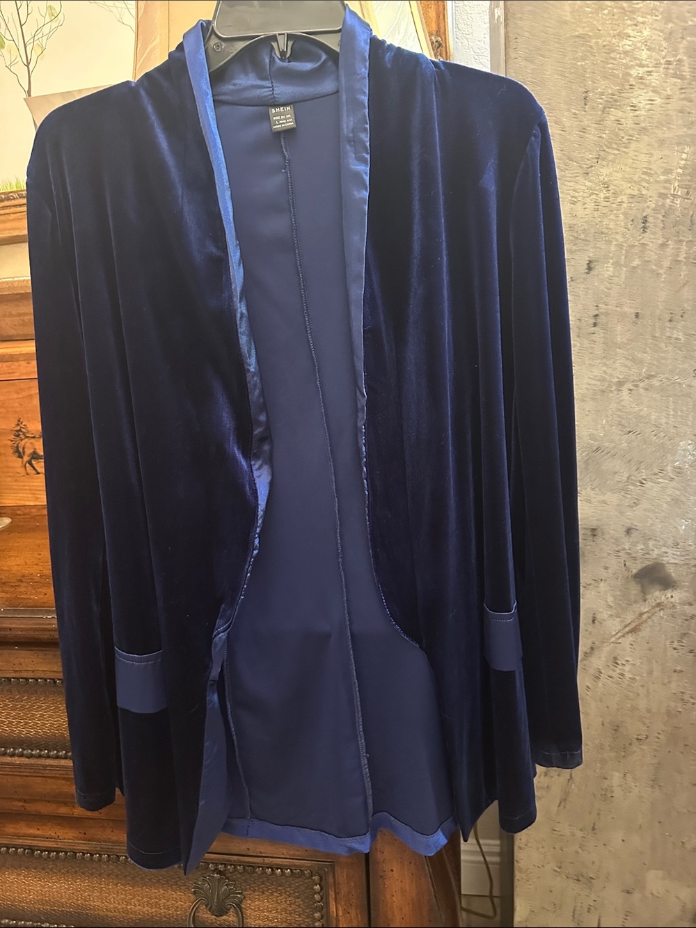 SHEIN Navy Blue Velvet Open-Front Blazer